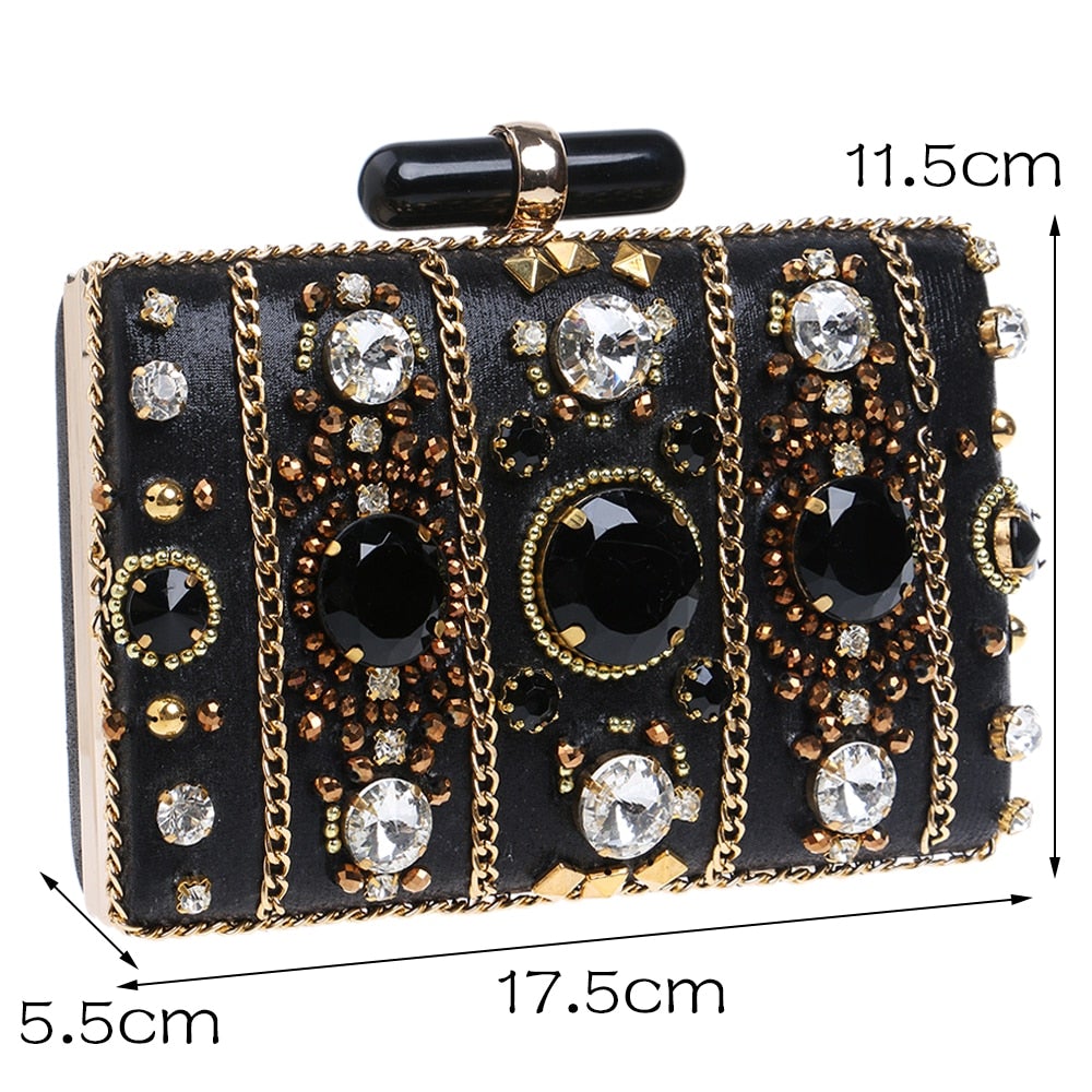 Embroidery Women Handbags Beaded Chain Accessory Metal Day Clutches