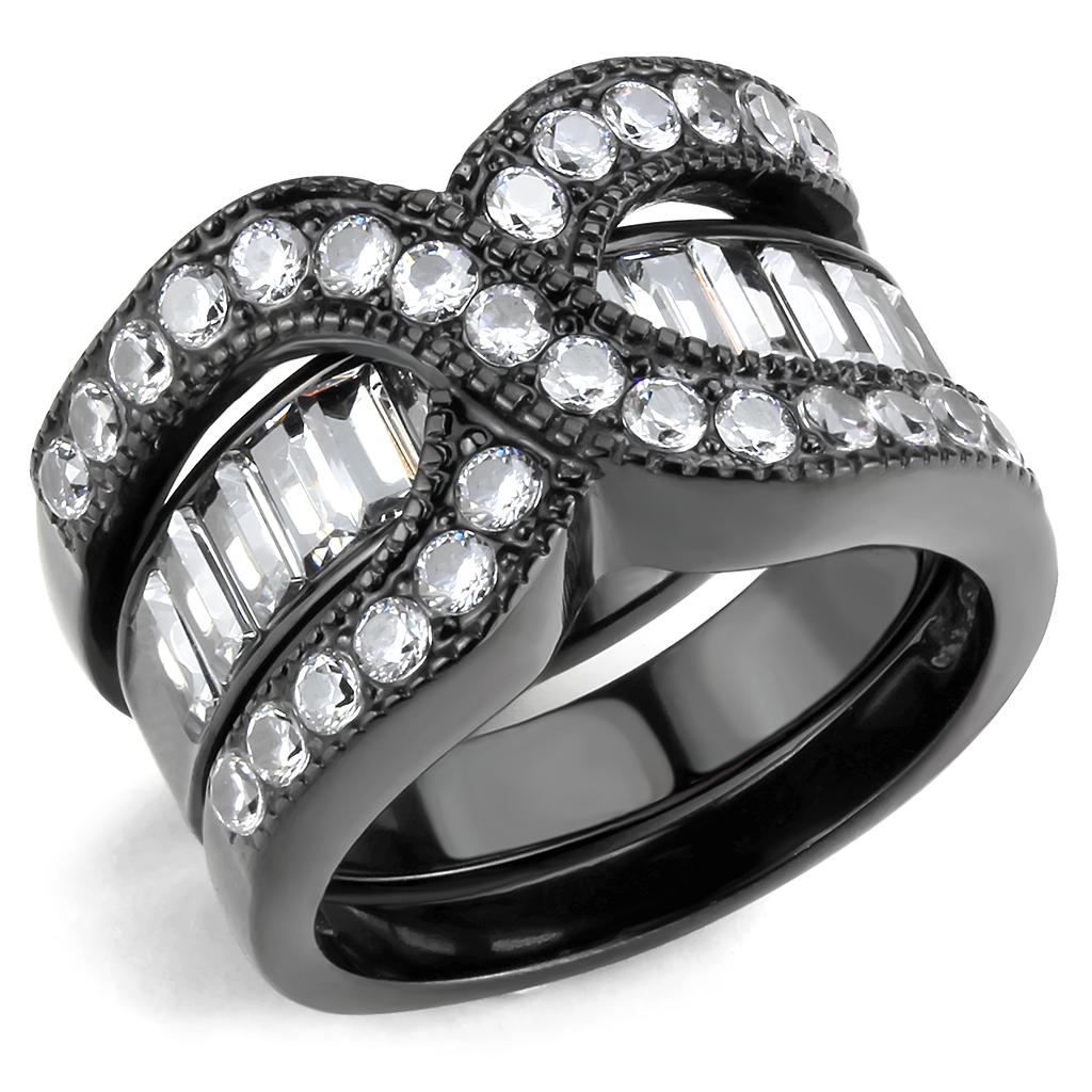 TK3694 - IP Black(Ion Plating) Stainless Steel Ring with AAA Grade CZ